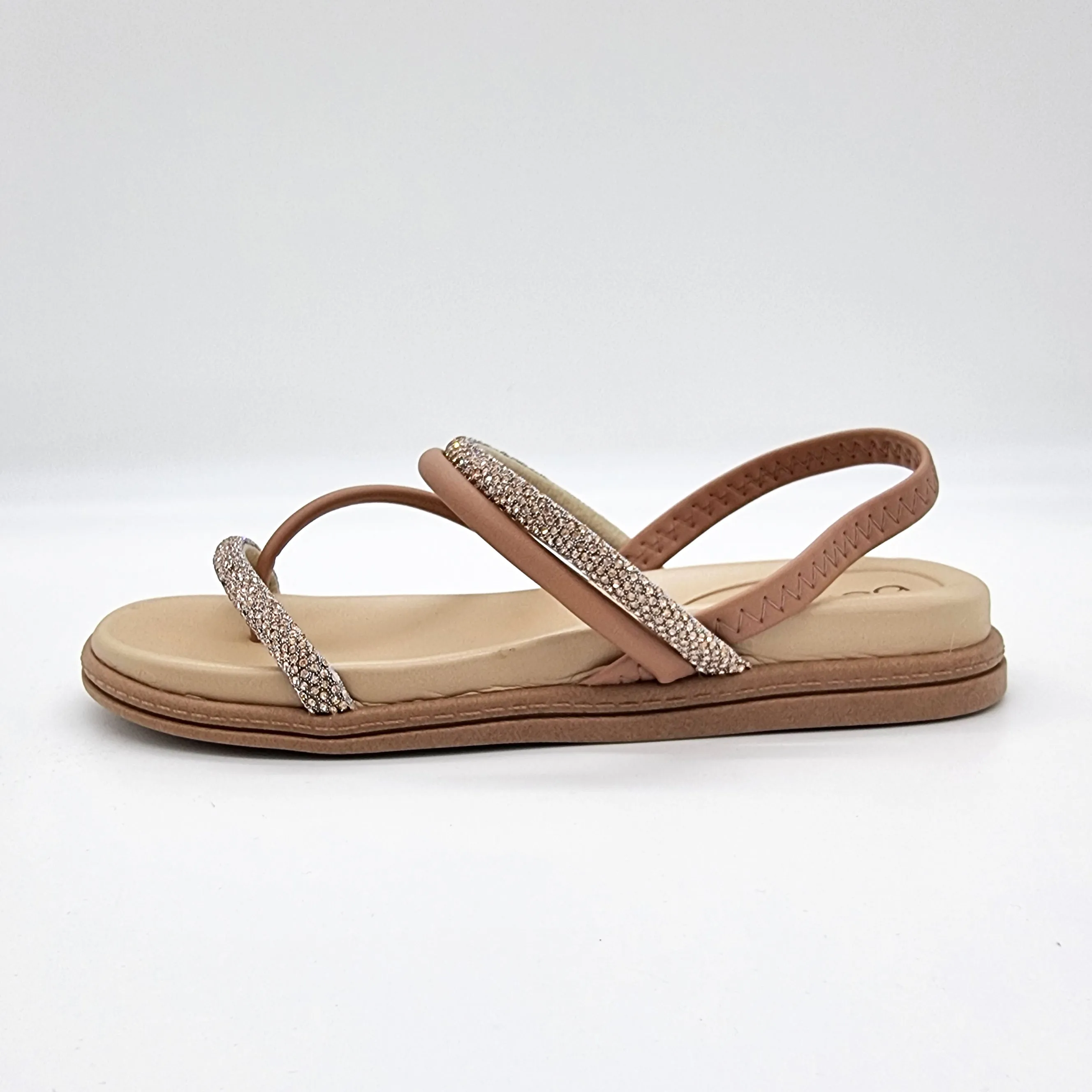 Beira Rio 8513-100 Round Toe Flat Sandal in Nude