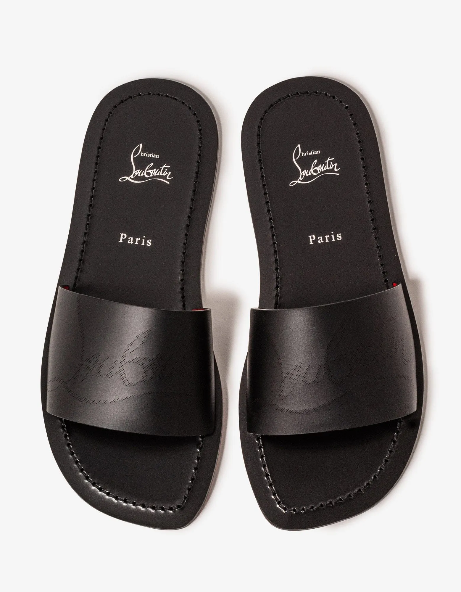 Christian Louboutin Coolraoul Black Leather Slide Sandals -