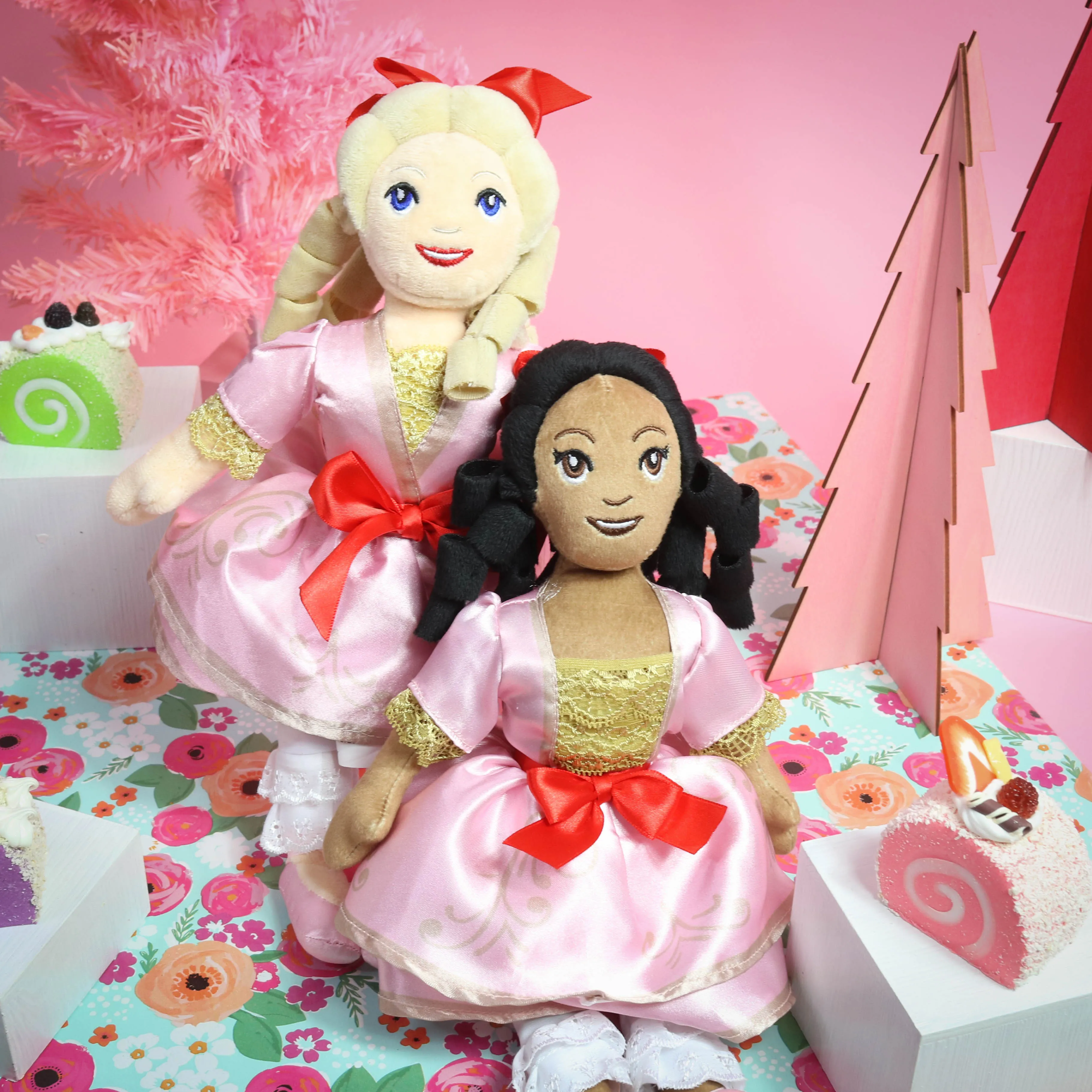 Clara Plush Doll in Soft Pink Satin Dress and Red Bow 14 inch