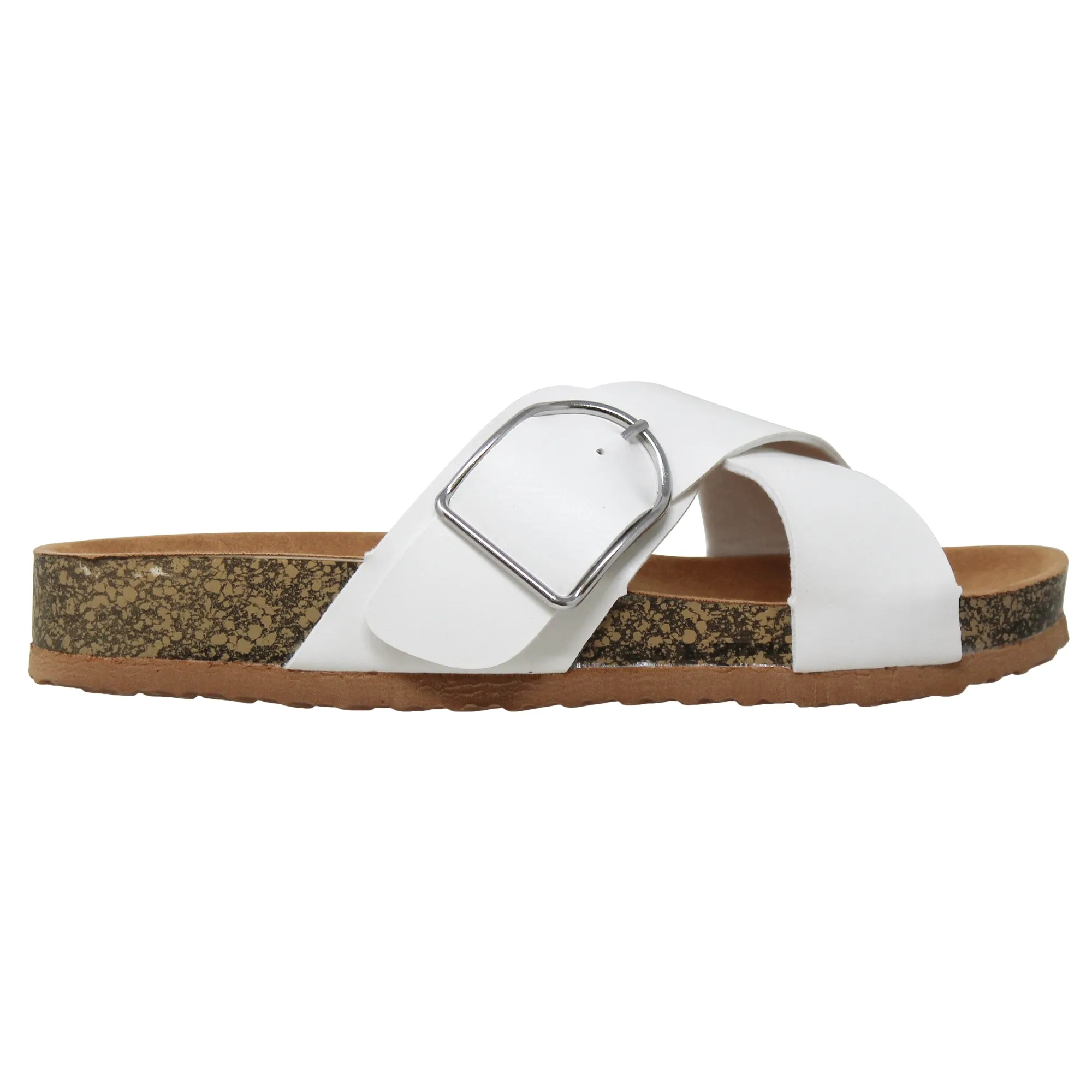 Classic Comfort Sandals Criss-Cross Strap Buckle Slip On Flatform Corks