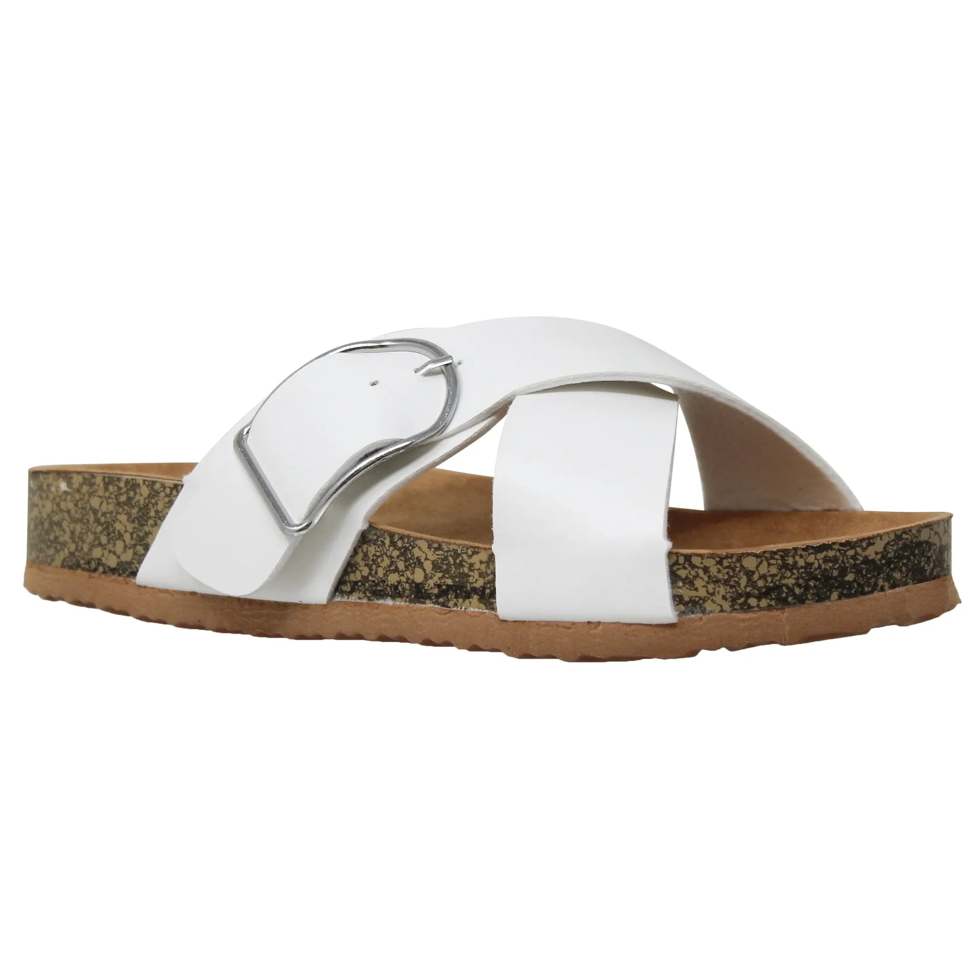 Classic Comfort Sandals Criss-Cross Strap Buckle Slip On Flatform Corks