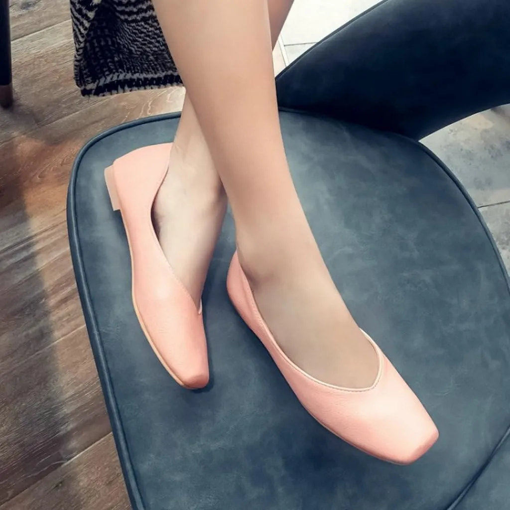 DINTAHA Square Toe Flats Closed Toe Ballet Flats Dressy Casual Slip On Ballerina Shoes