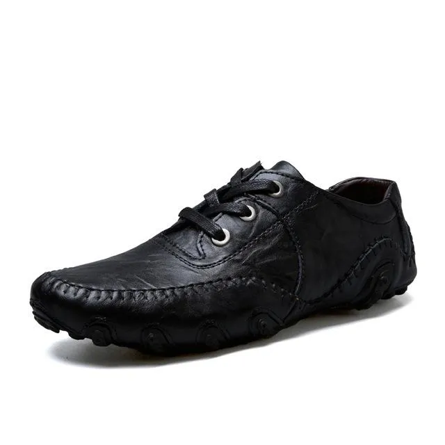 Fashion Genuine Leather Flats Lace-Up Men Loafers