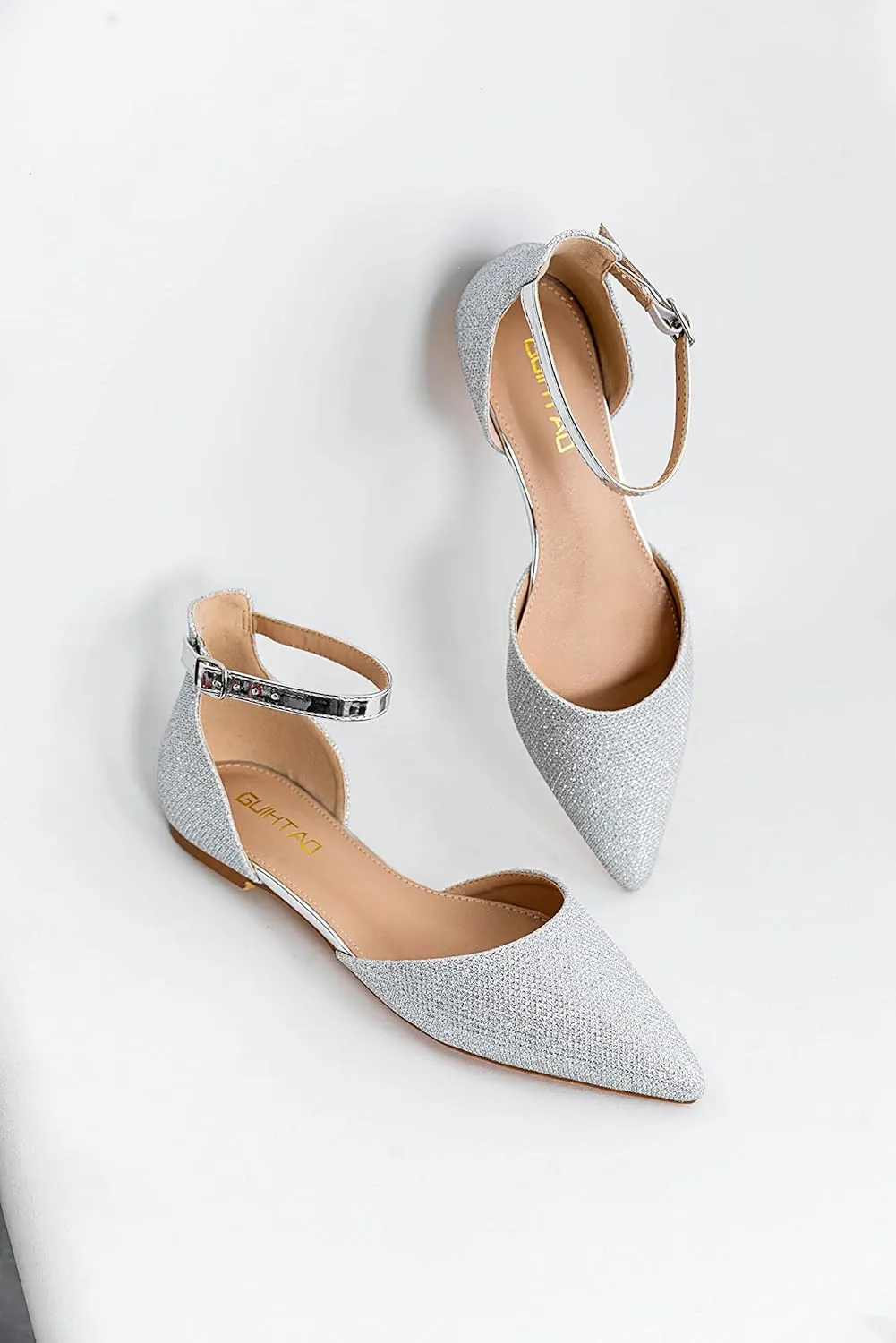 Flats for Women Pointed Toe Comfortable Ankle Strap Gold Nude Flats Silver Black Flats for Women Casual Dress Wedding Flats Shoes