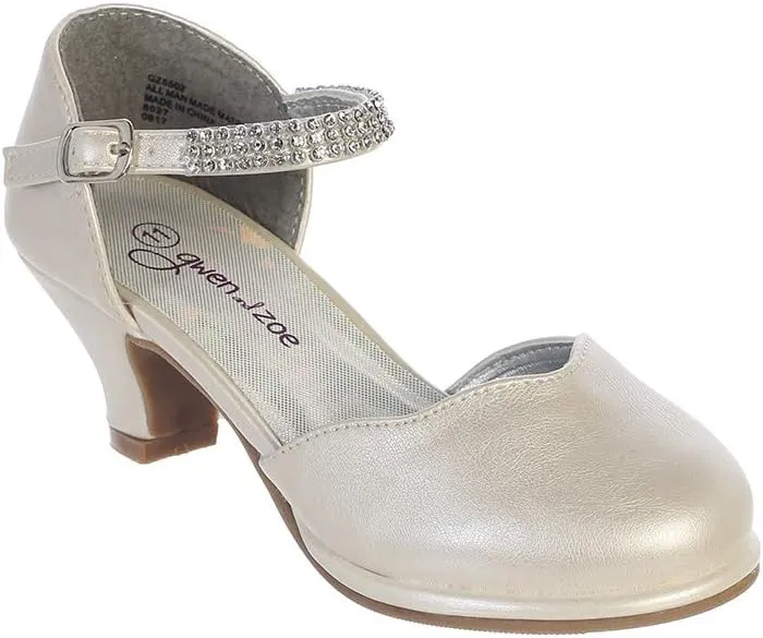 Gwen & Zoe Girl Dress Shoes for Weddings and Parties - Big and Little Girl 2 Inch High Heel with Rhinestone Strap