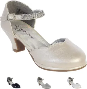 Gwen & Zoe Girl Dress Shoes for Weddings and Parties - Big and Little Girl 2 Inch High Heel with Rhinestone Strap