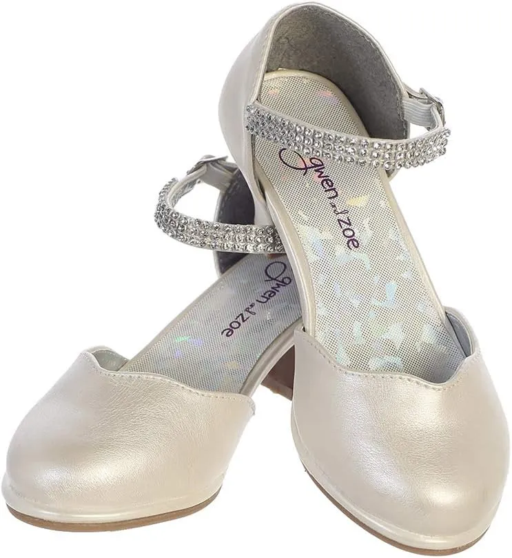 Gwen & Zoe Girl Dress Shoes for Weddings and Parties - Big and Little Girl 2 Inch High Heel with Rhinestone Strap
