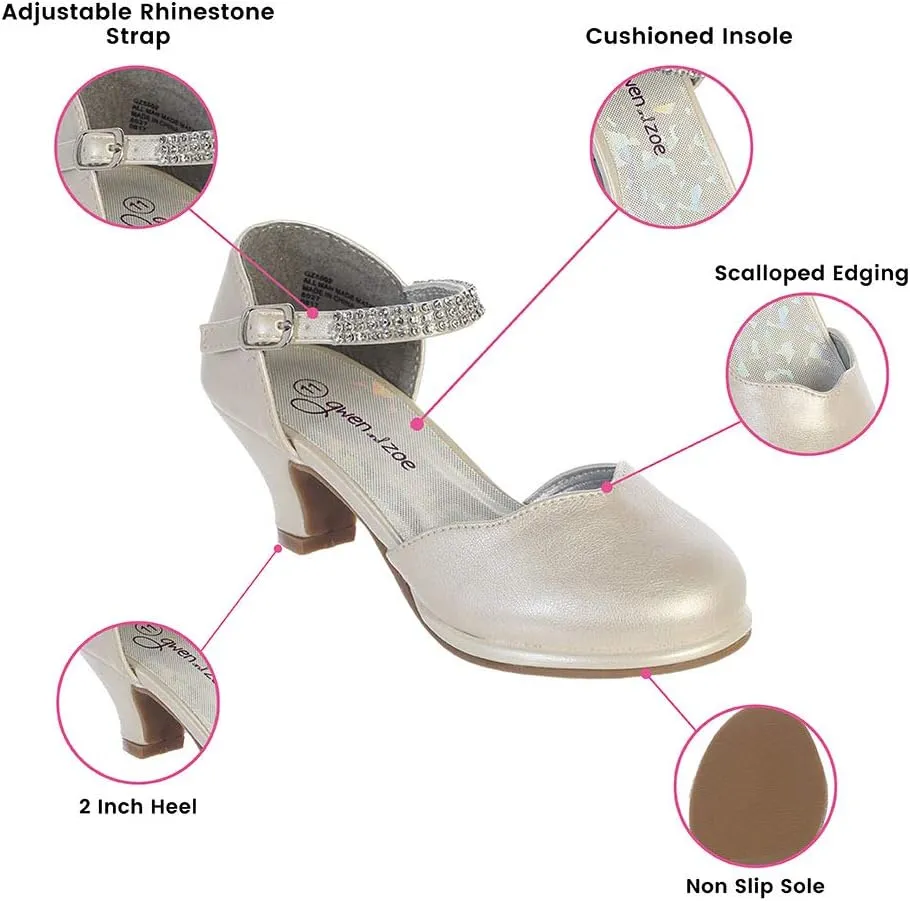 Gwen & Zoe Girl Dress Shoes for Weddings and Parties - Big and Little Girl 2 Inch High Heel with Rhinestone Strap
