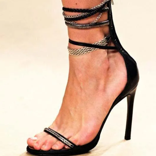 High Heel Sparkle Chain Cutout Sandals