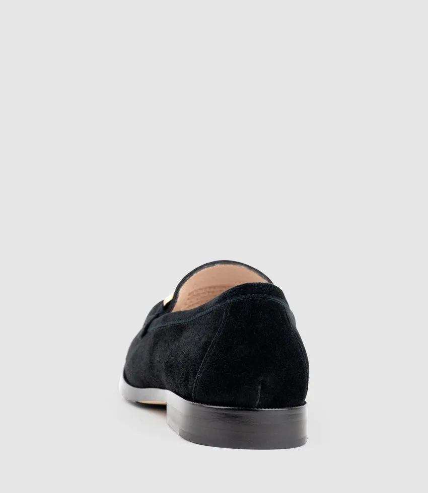 HINGE Penny Loafer with Trim in Black Suede