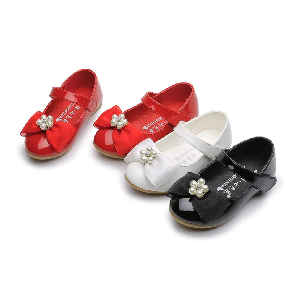 Kids Girls' Mary Jane PU Leather Bowknot Flats Wedding Party Dress Shoes