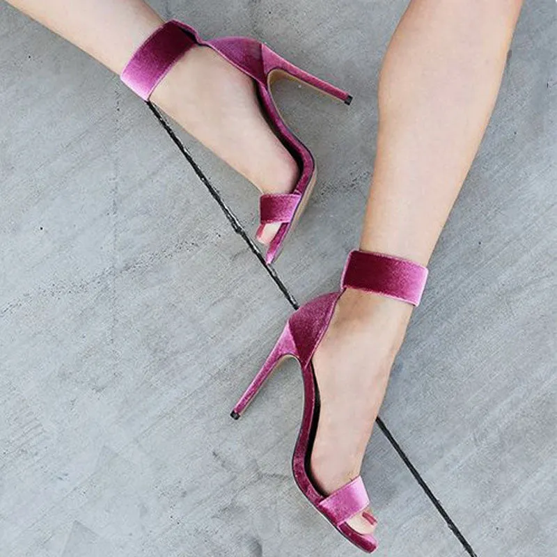 Leatherrple Suede Buckle Open Toe High Heel Sandals