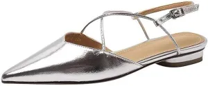 Lossarye Women's Pointed Toe Slingback Flats Comfort Adjustable Ankle Strap Backless Flat Sandals Low Heel Work Dress Shoes