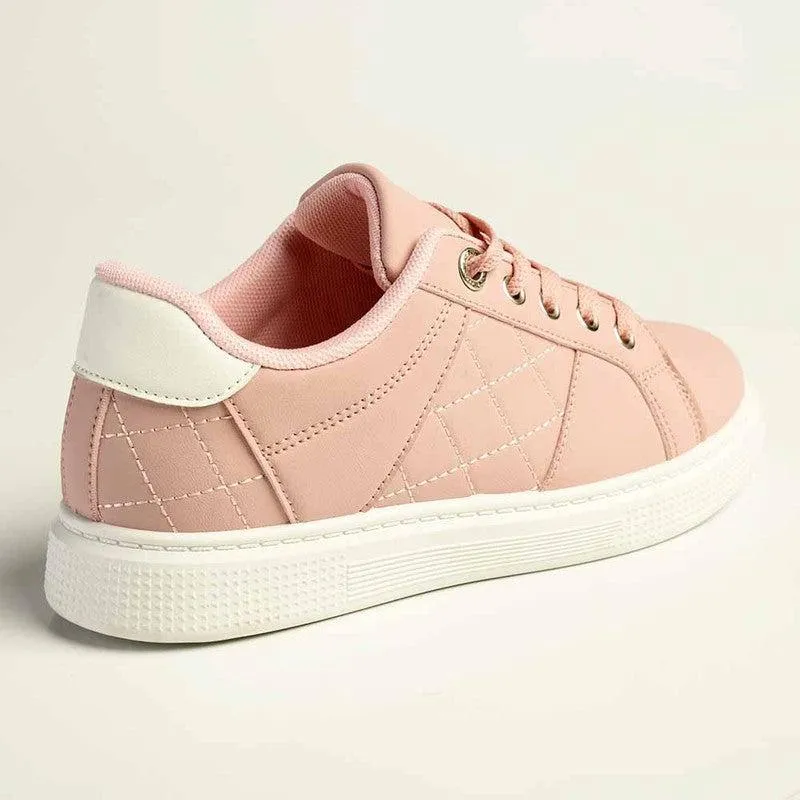 Madison Lace-Up Checkered Fashion Sneaker - Pink/White