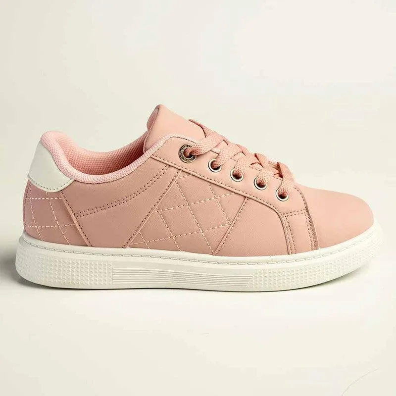 Madison Lace-Up Checkered Fashion Sneaker - Pink/White