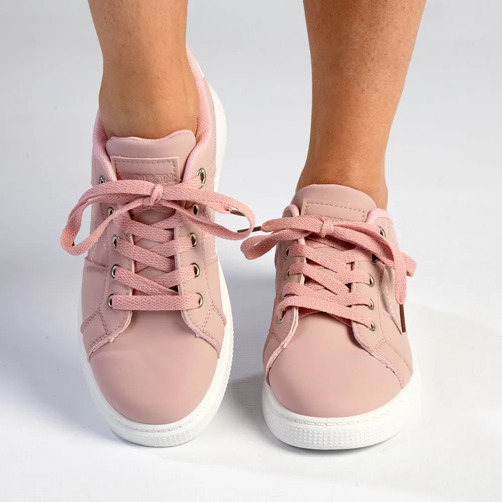 Madison Lace-Up Checkered Fashion Sneaker - Pink/White