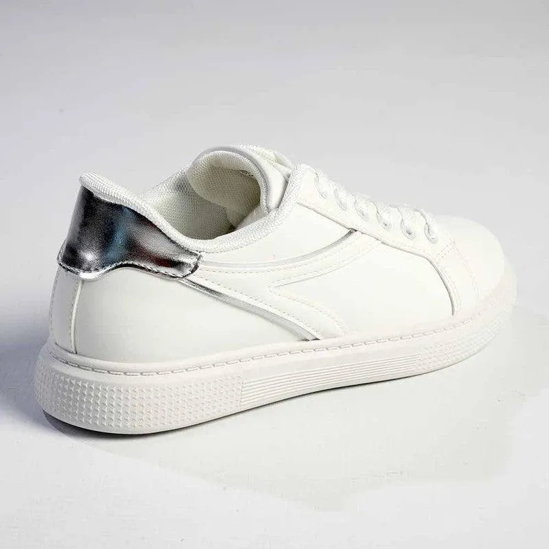 Madison Lace-Up Fashion Sneaker - White/Silver