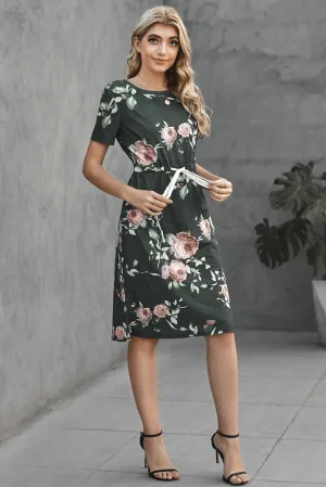 Marsha Floral Tie Dress in Grey