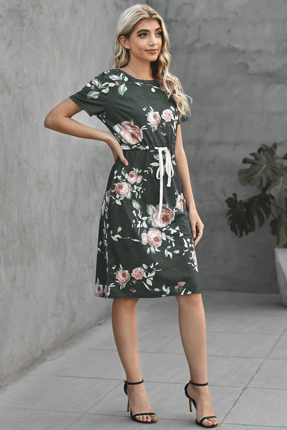 Marsha Floral Tie Dress in Grey