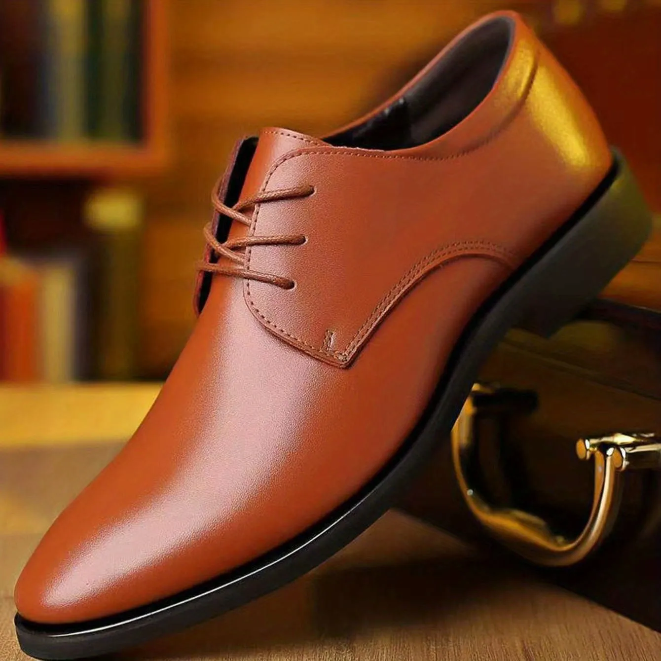 Men's Round Toe Lace-Up Dress Shoes, Non-Slip Formal Shoes For Wedding Party Business