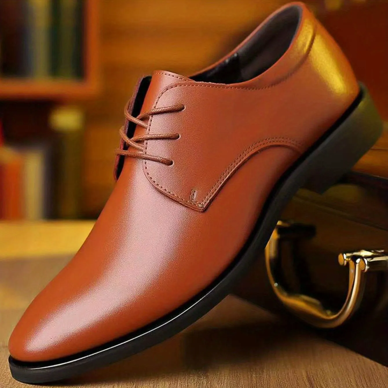 Men's Round Toe Lace-Up Dress Shoes, Non-Slip Formal Shoes For Wedding Party Business