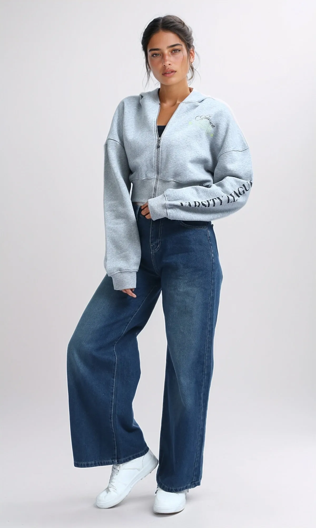 O200149 Heather Grey Long Sleeves Regular Fit Zipped Hoodie