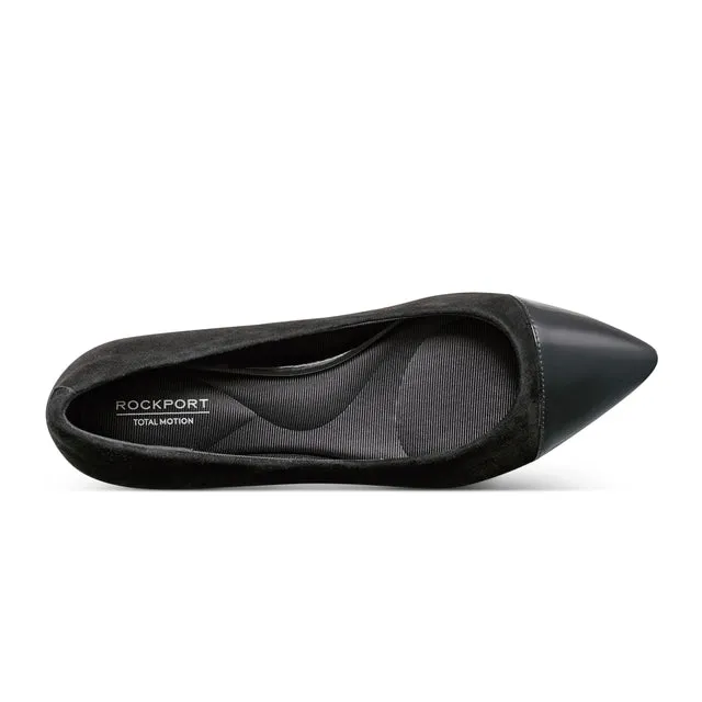 Rockport Women's Kenzie Total Motion Pointy Toe Dress Flats Black Leather with Patent Cap W-KENZIE BLK001