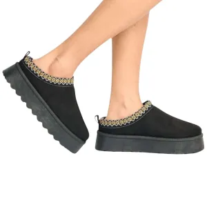 SAMBUCA FAUX FUR LINING KNIT BLACK SLIPPERS