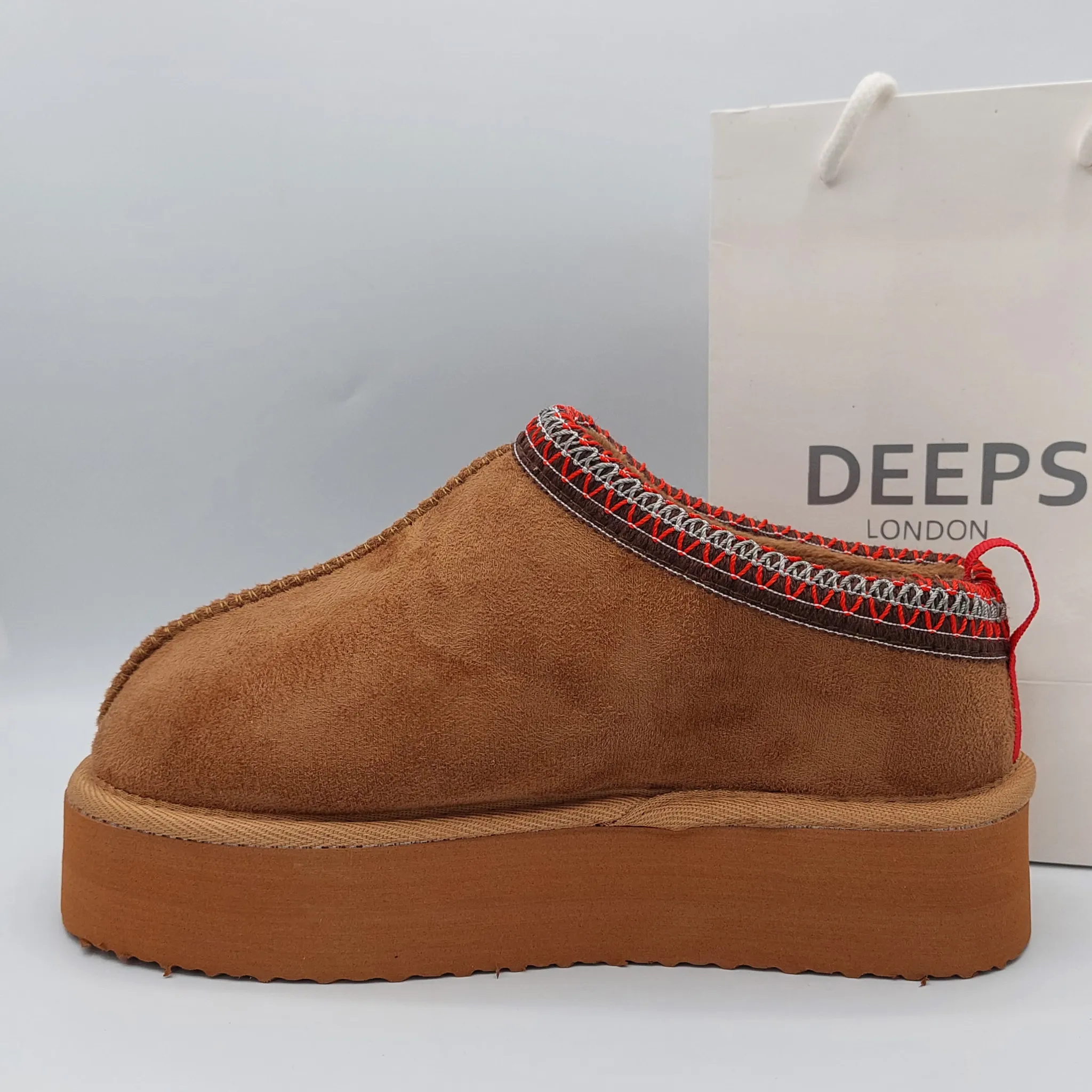 SAMBUCA FAUX FUR LINING KNIT CHESTNUT SLIPPERS