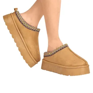 SAMBUCA FAUX FUR LINING KNIT CHESTNUT SLIPPERS