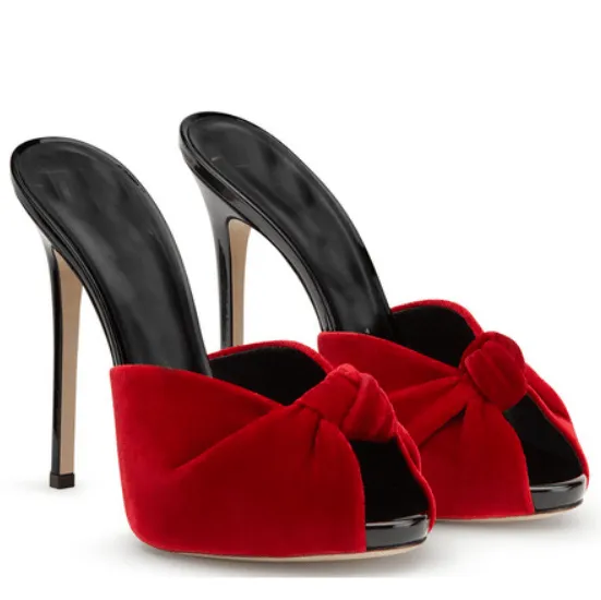 Summer Suede High Heel Bow Peep Toe Sandals