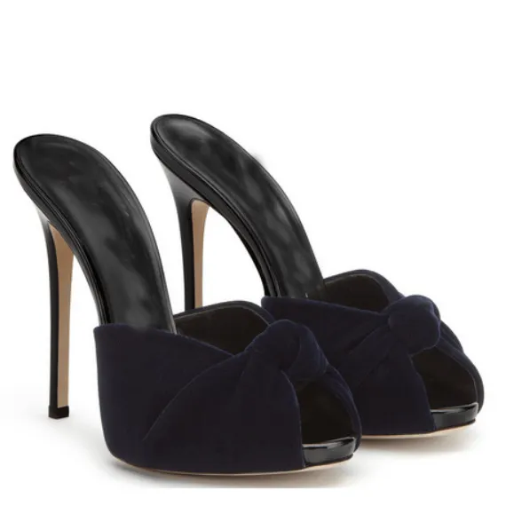 Summer Suede High Heel Bow Peep Toe Sandals