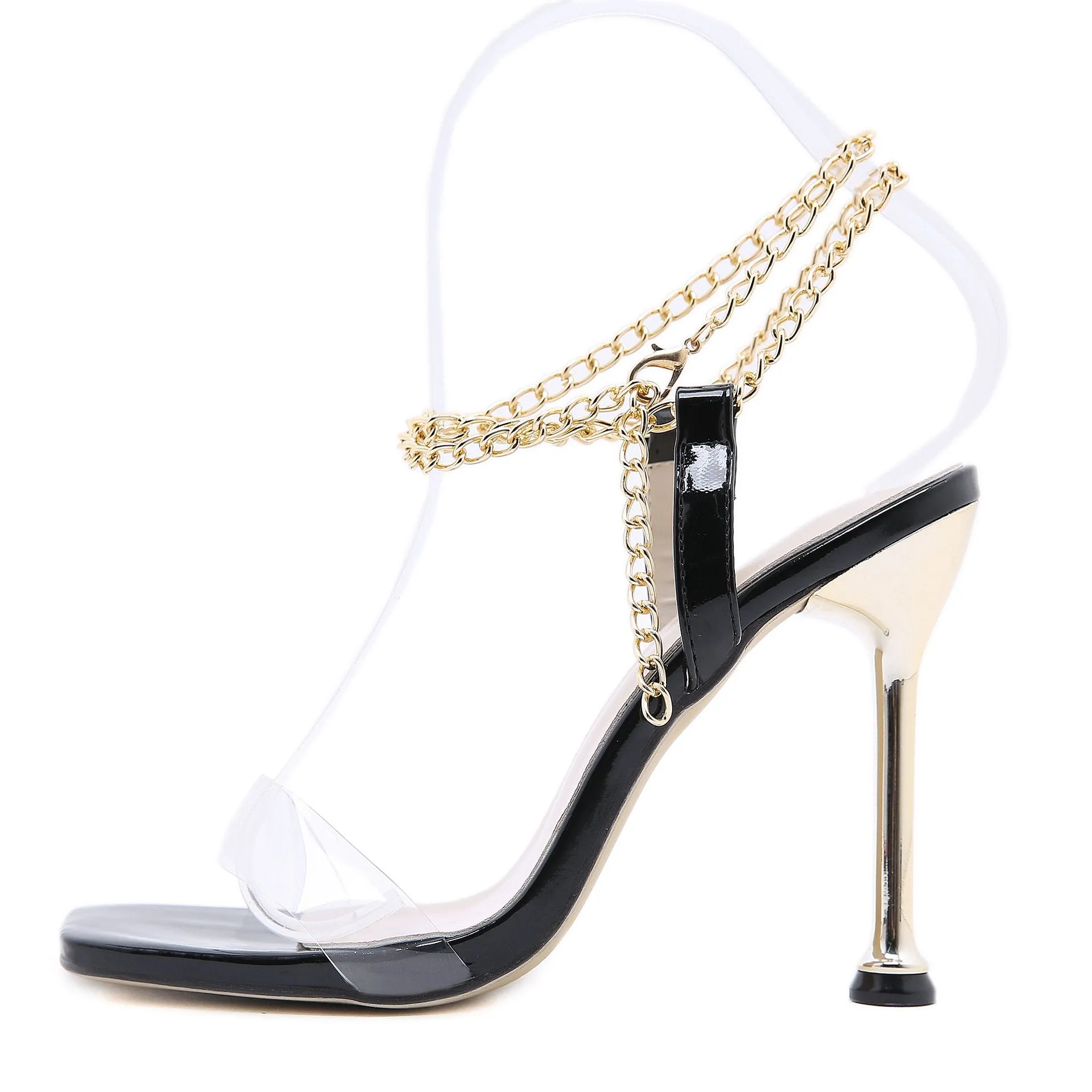 Super High Metal Heel Square Head Chain Sandals