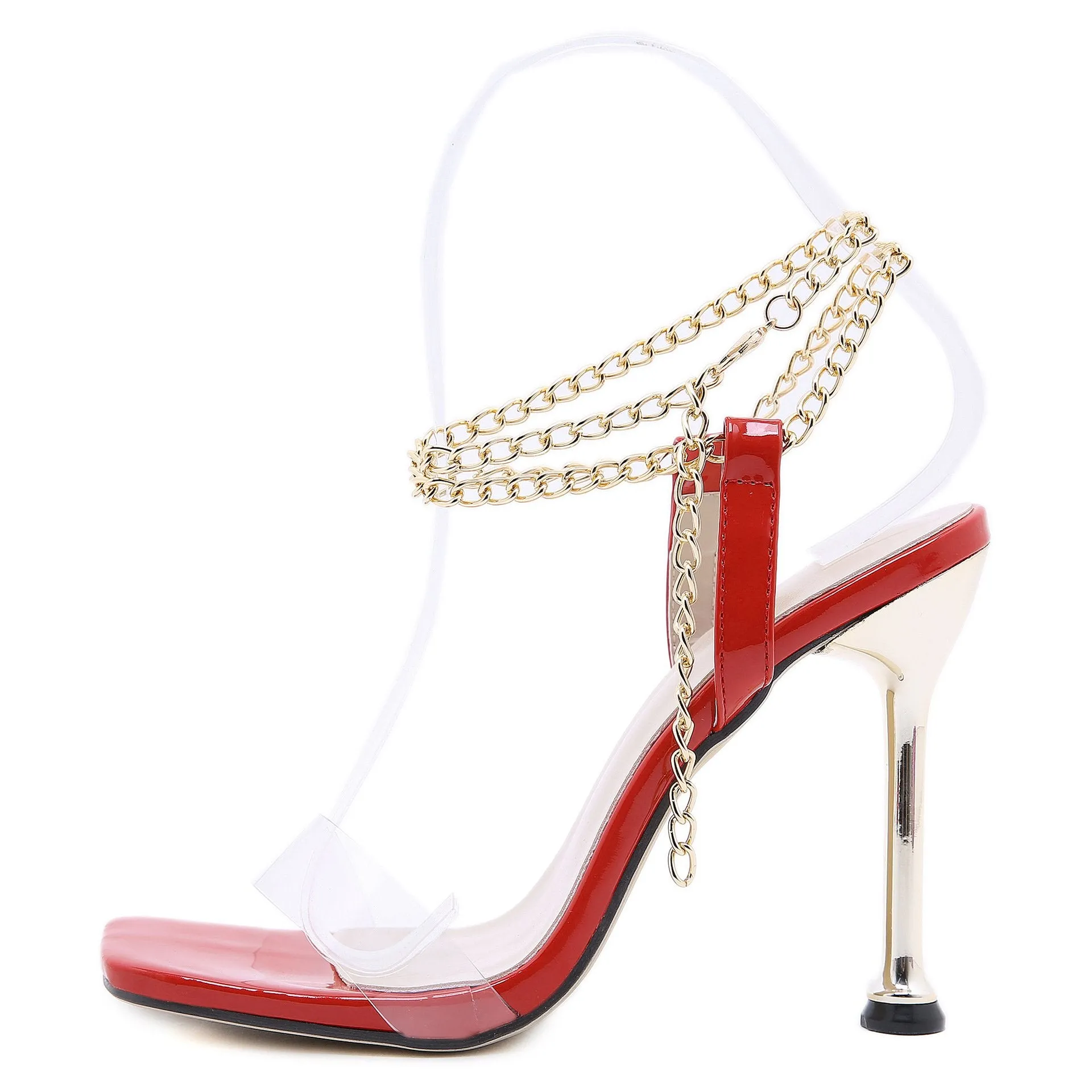 Super High Metal Heel Square Head Chain Sandals