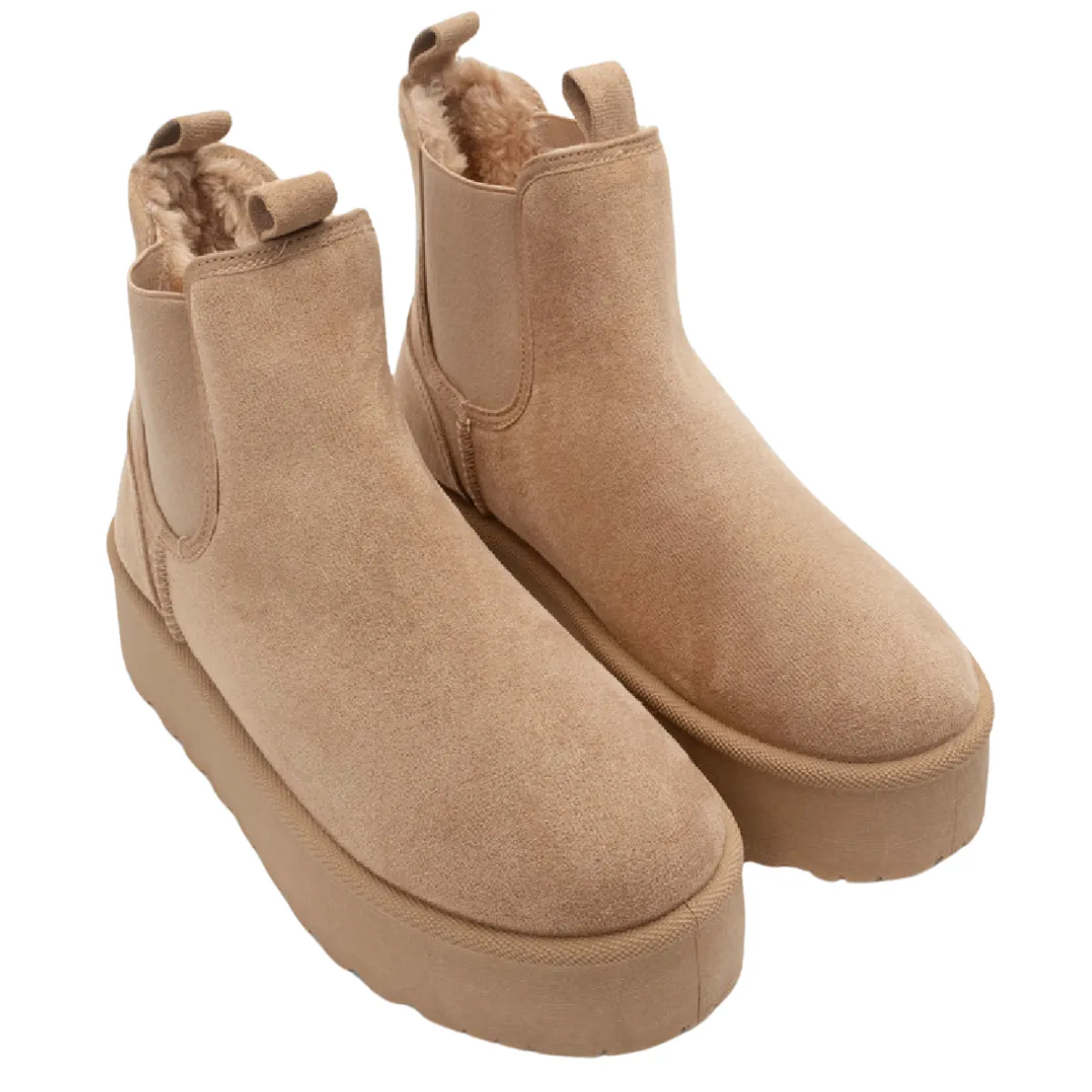 UNDINE FLUFFY PLATFORM SOLE CHELSEA FAUX FUR LINED ANKLE BOOTS