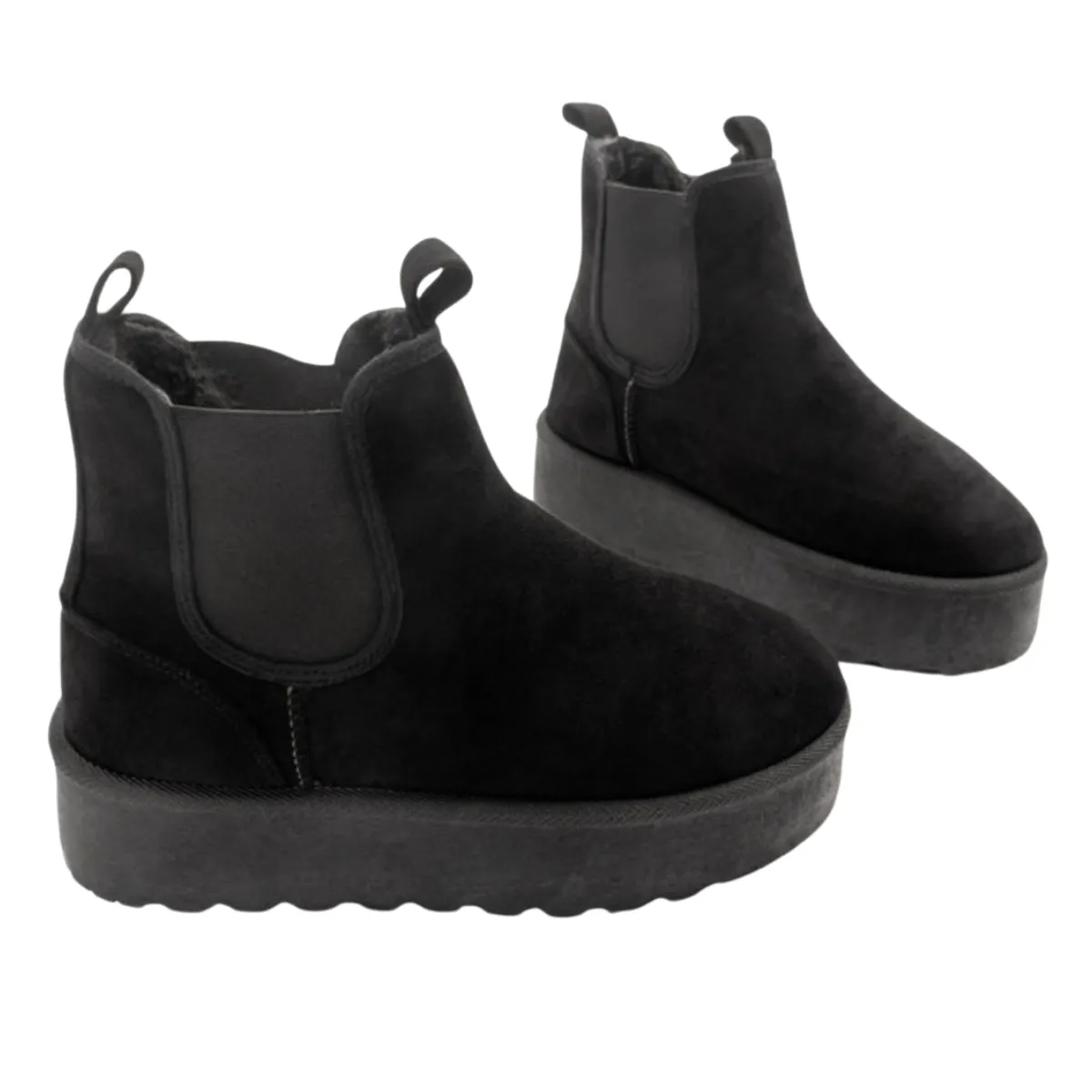 UNDINE FLUFFY PLATFORM SOLE CHELSEA FAUX FUR LINED ANKLE BOOTS