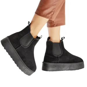 UNDINE FLUFFY PLATFORM SOLE CHELSEA FAUX FUR LINED ANKLE BOOTS