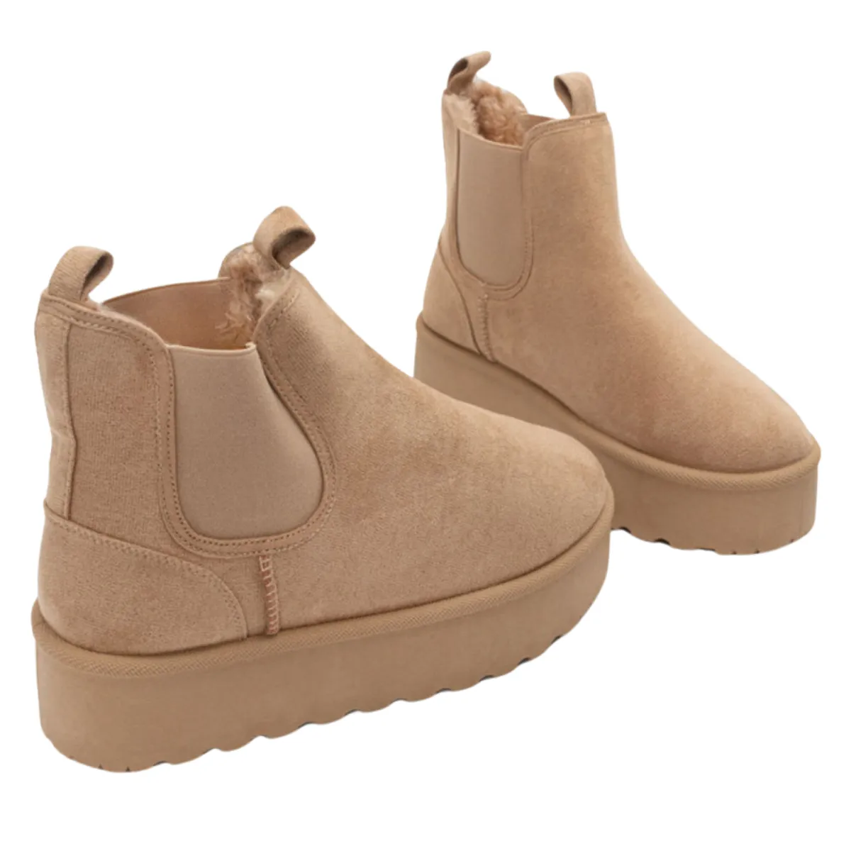 UNDINE FLUFFY PLATFORM SOLE CHELSEA FAUX FUR LINED ANKLE BOOTS
