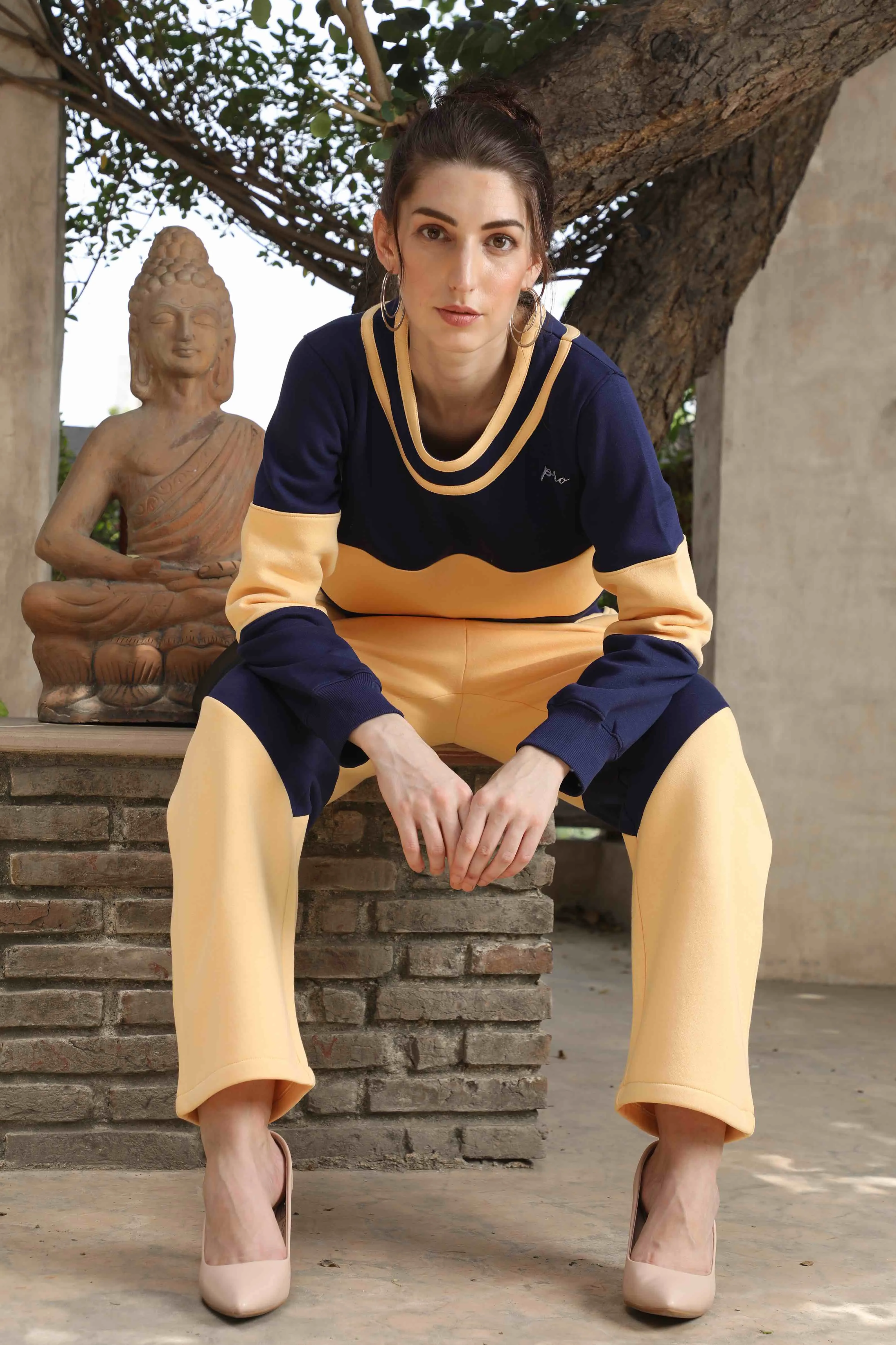 Vibrant and Cozy: Mango & Navy Co-ord Set