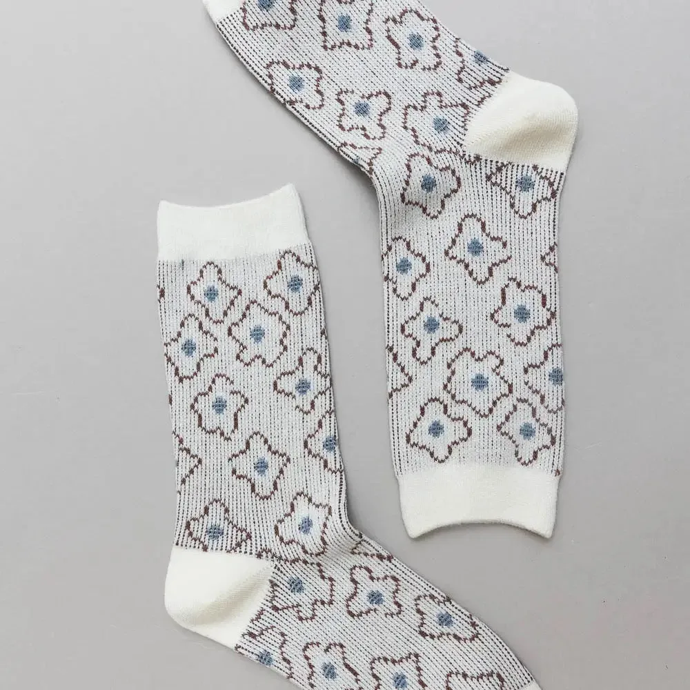 Vintage Pattern Crew Sock - Ivory