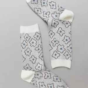 Vintage Pattern Crew Sock - Ivory