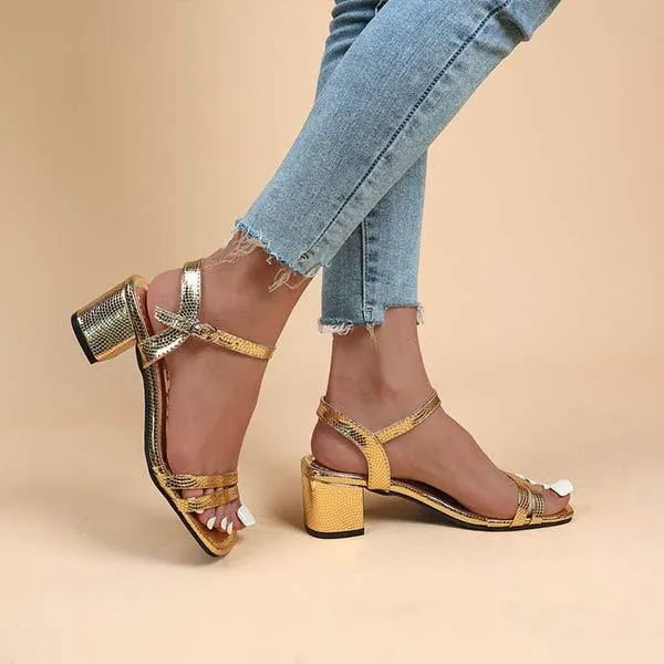 Women's Chunky Heel Sandals with Ankle Strap and Stylish Buckle 51302550C