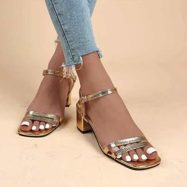 Women's Chunky Heel Sandals with Ankle Strap and Stylish Buckle 51302550C